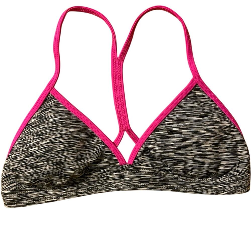 Athleta Heather Grey W/ Hot Pink Spaghetti Strap Racerback Sports Bra Size Small